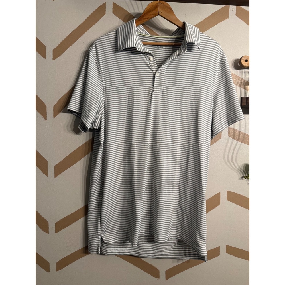 J.Crew Performance Polo Mens Large White Grey Stripe BW550 FA24 Short Sleeve